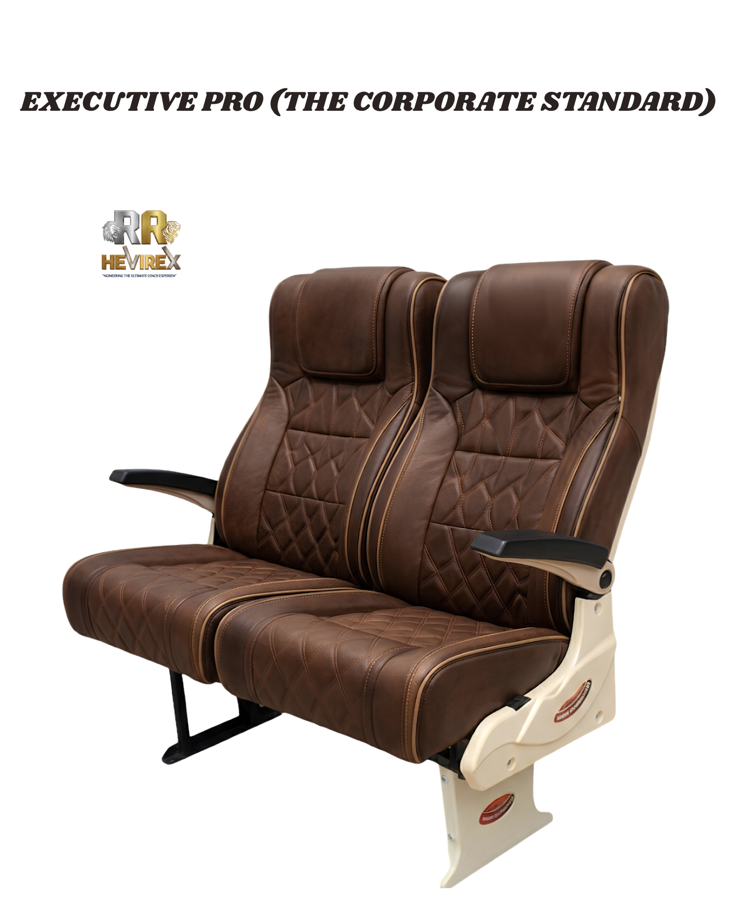 RR Hevirex Executive Pro MODEL RRH-E02 — business class luxury bus seat with ergonomic backrest, smooth mechanical recline and armrest, OEM transit seating manufacturer South India